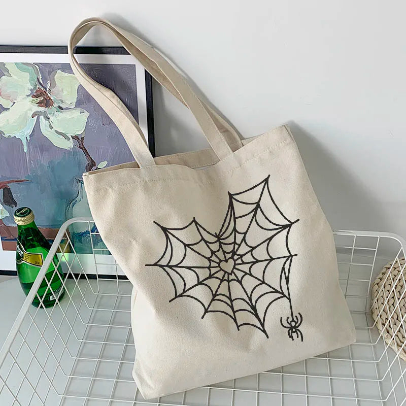 Dark Harajuku Canvas Bag Cartoon Print Gothic Female Bag Large Capacity