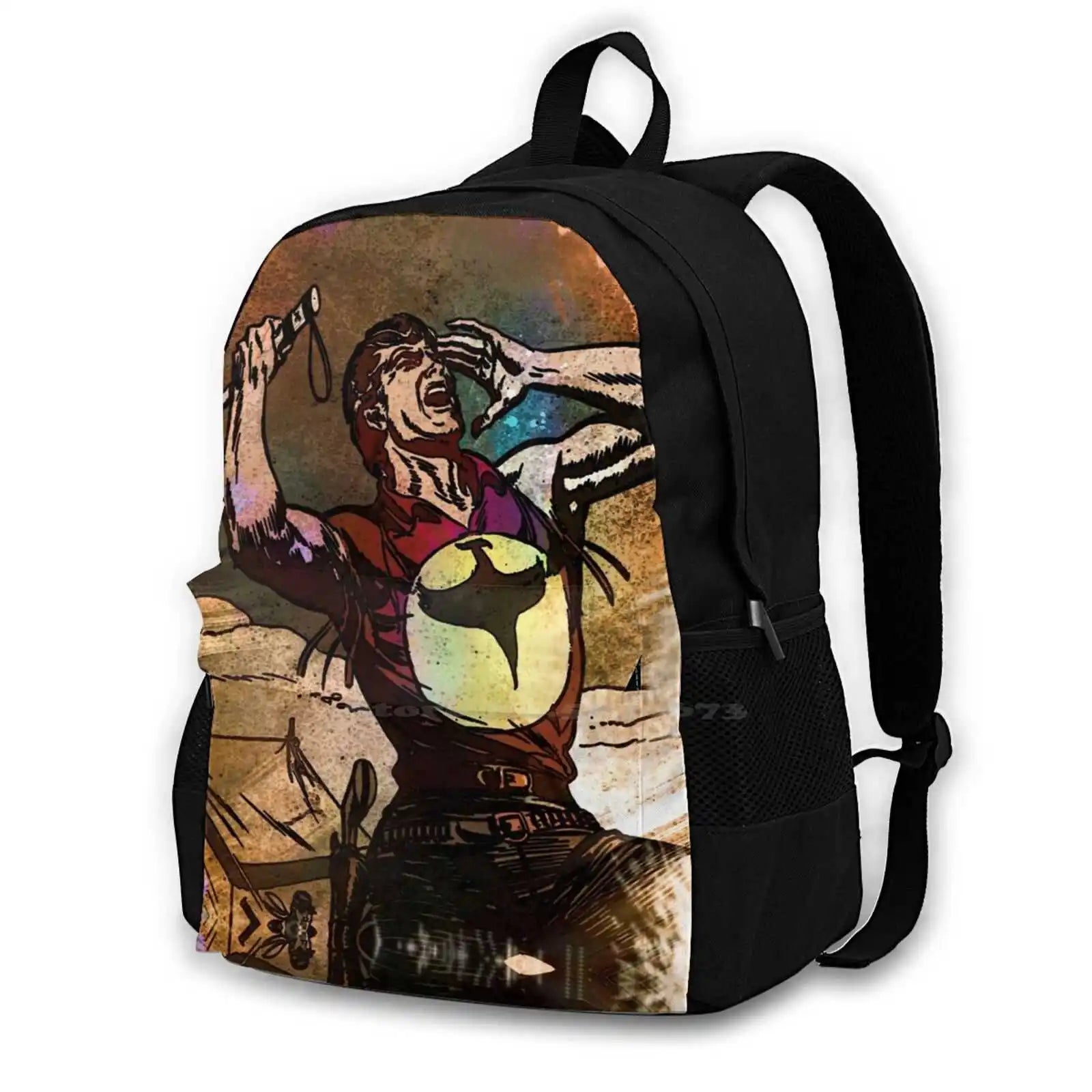 Darkwood Comic Book Hero Abstract Portrait Teen College Student Backpack