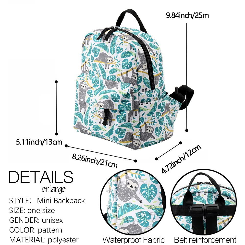 Deanfun Mini Backpacks for Girls 3D Printing Sloth Swanky Turtle Leaf