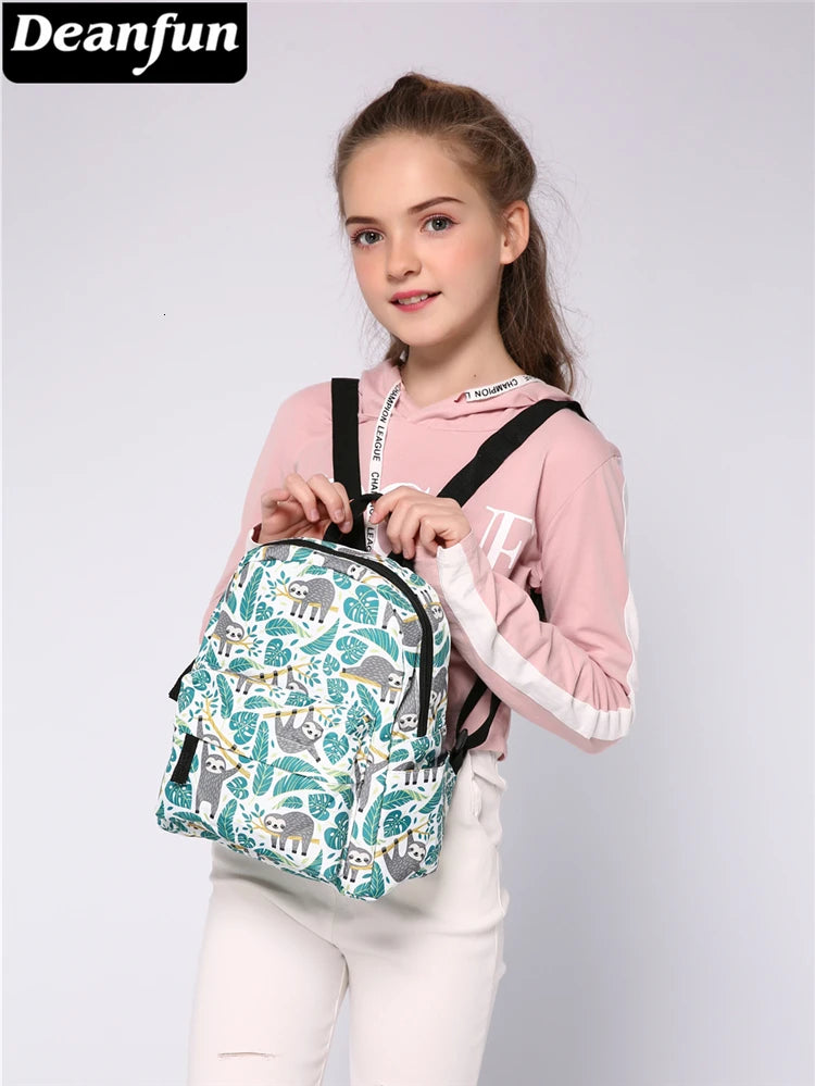 Deanfun Mini Backpacks for Girls 3D Printing Sloth Swanky Turtle Leaf