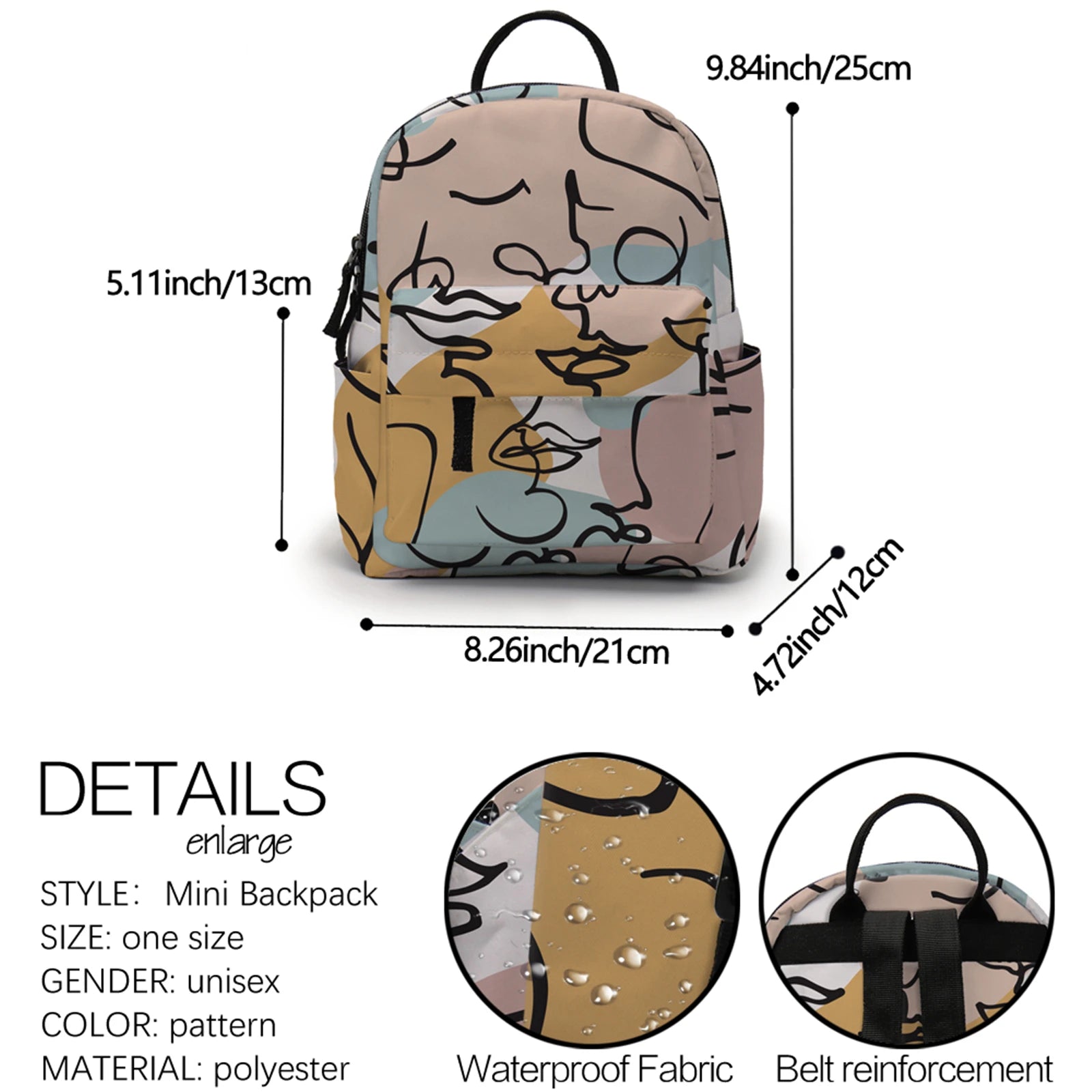 Deanfun Mini Backpack Abstract Line Face Printed Colorful School Backpack Bags