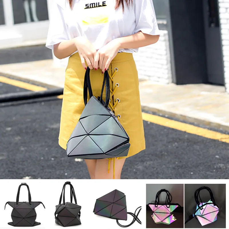 Luminous PU Leather Handbag Geometric Shoulder Bag