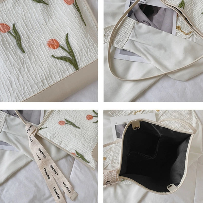 Summer Flowers Tote Bag Large Capacity Handbag 