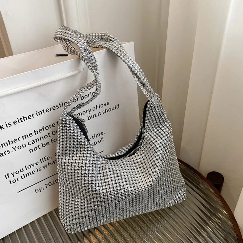 Rhinestone Clutch Evening Bag Silver Underarm Bag