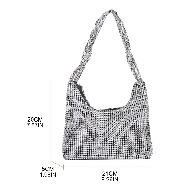 Rhinestone Clutch Evening Bag Silver Underarm Bag