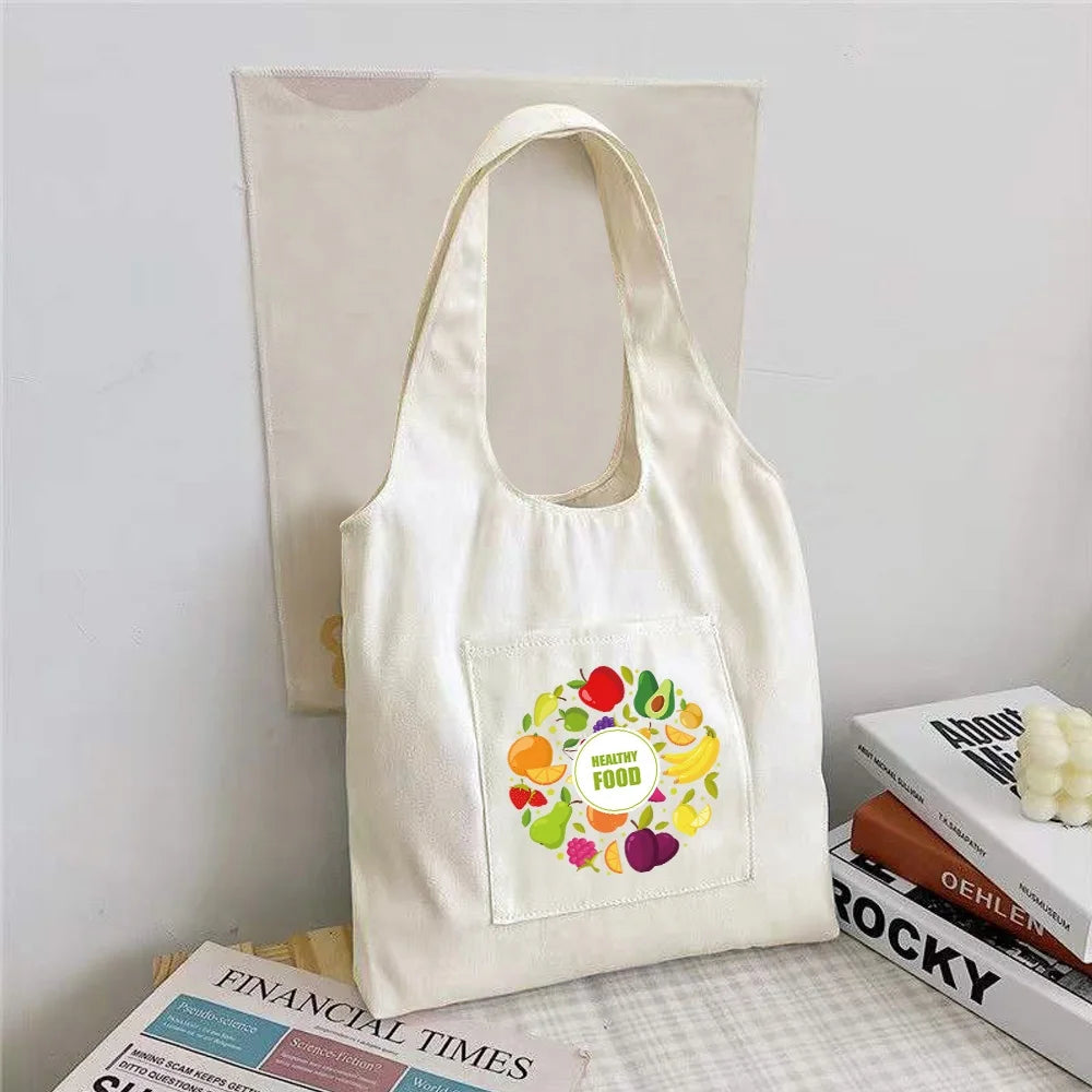 Food Pattern Shoulder Bag Reusable Shopping Bags