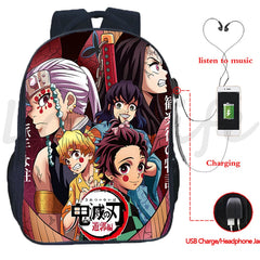 Demon Slayer Backpack Kimetsu no Yaiba USB Charging School Bag Anime Bookbag