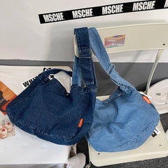 Denim Women's Messenger Bag Retro Style School Bag Large Capacity Shoulder Bag