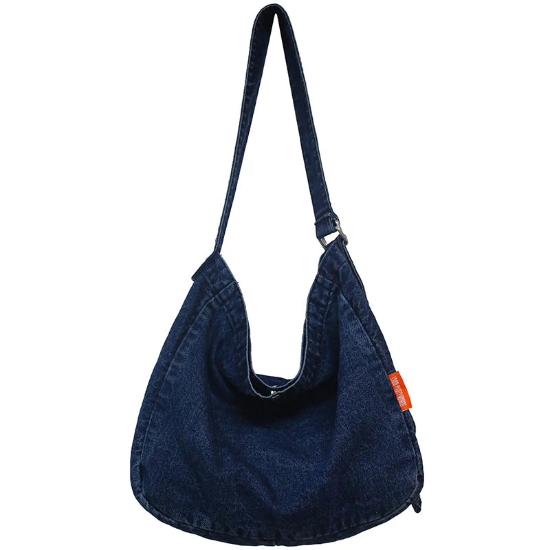 Denim Women's Messenger Bag Retro Style School Bag Large Capacity Shoulder Bag