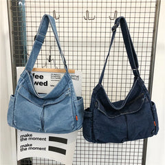 Denim Crossbody Shoulder Bag Women Japan Style Teen Girl Casual Large Jeans Bag