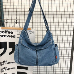 Denim Crossbody Shoulder Bag Women Japan Style Teen Girl Casual Large Jeans Bag