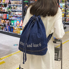 Denim Drawstring Women Backpack Big Capacity Casual Cotton Travel Shoulder Bag