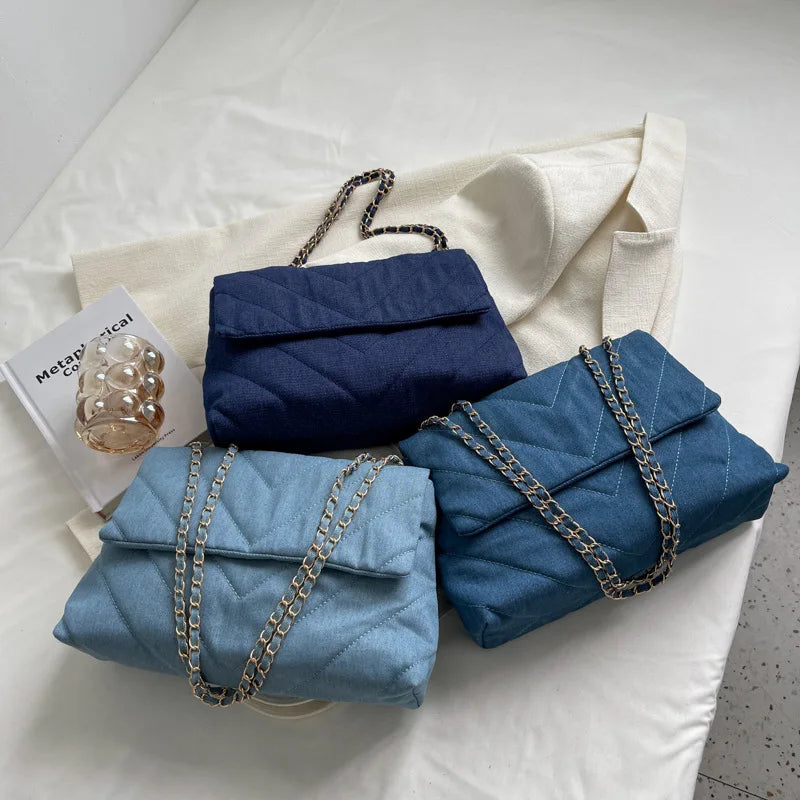 Denim Jeans Casual Big Shoulder Crossbody Bag Girl Totes For Women