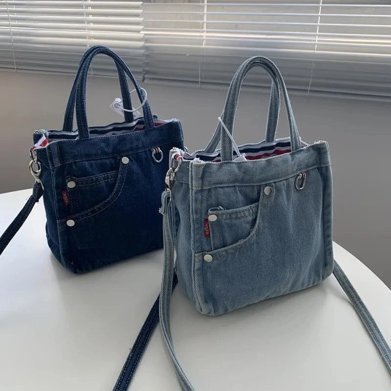 Denim Jeans Shoulder Crossbody Bag Large Capacity Shopping Handbag