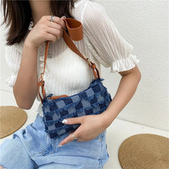 Denim Plaid Women's Underarm Shoulder Bag