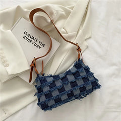Denim Plaid Women's Underarm Shoulder Bag