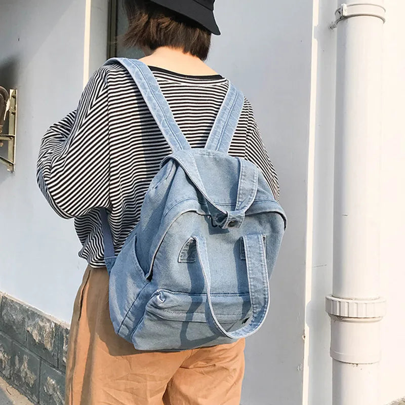 Denim School Backpack Women Travel Bag Preppy Style for Teenage Girls