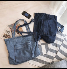 Denim Shoulder Bag Vintage Shopping Zipper Handbag Men Girls Student Tote