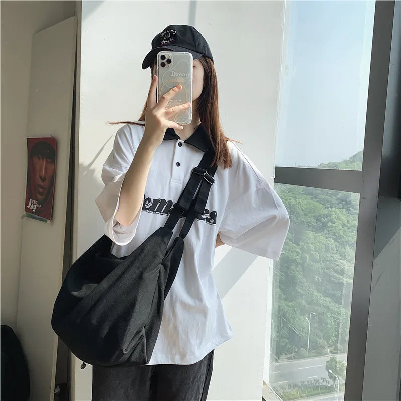 Denim Shoulder Bag Women Messenger Casual Tote Soft Student Large Capacity