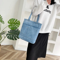 Denim Shoulder Bag for Women Casual Tote Soft Large Capacity Ladies Shopper