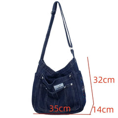 Denim Shoulder Bag Canvas Embroidery Tote Large Capacity Leisure Travel Bag