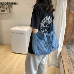 Denim Slouch Bag Women Casual Boho Soft Handbag Lady Style Top-handle Bag