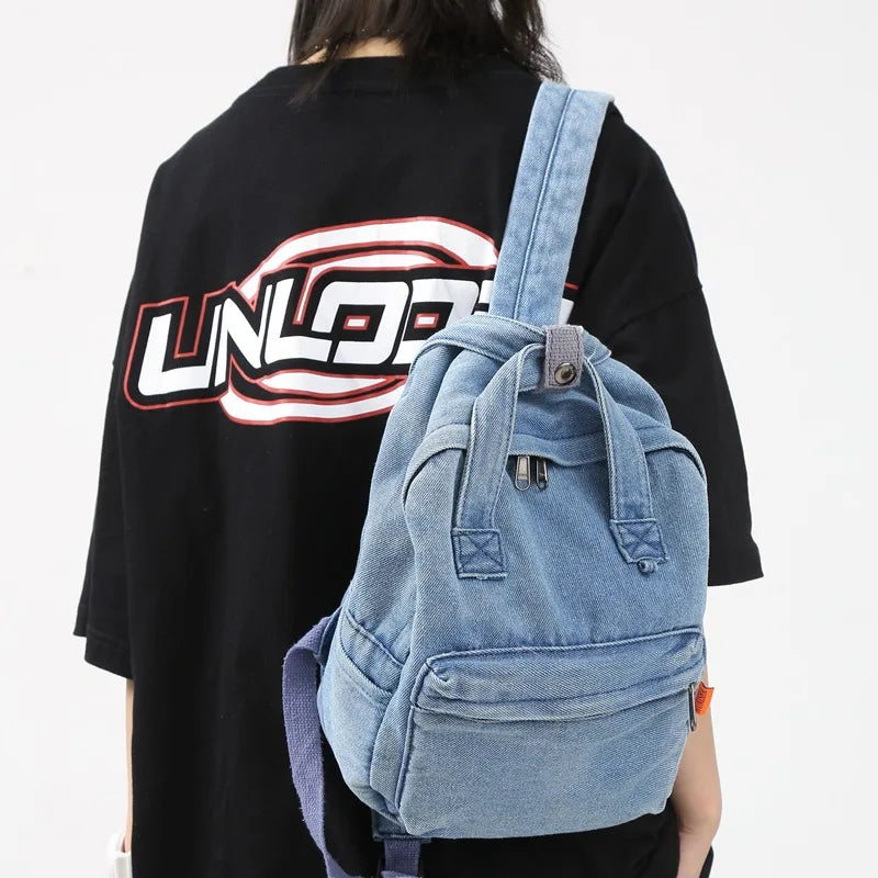 Denim Women Backpack Small Casual School Bag for Teenage Girls