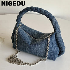 Denim Women Handbags with Chain Strap Crossbody Bag