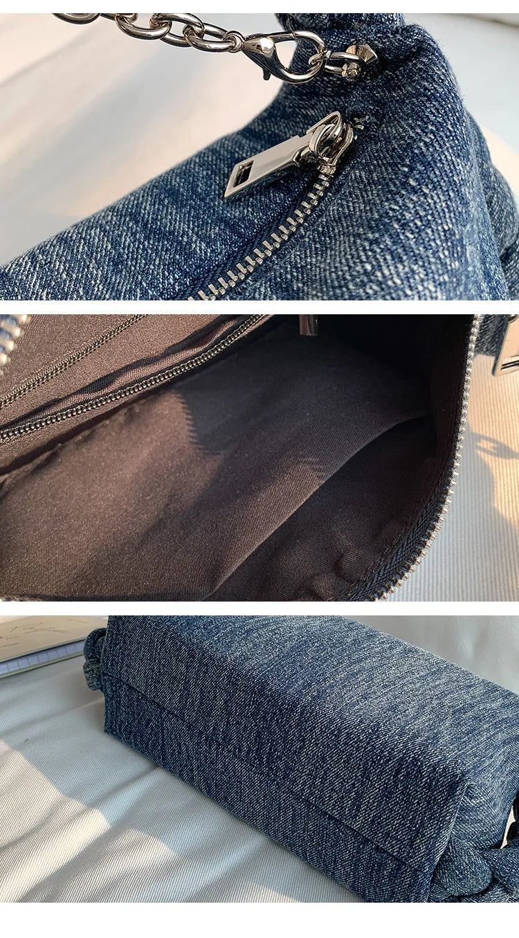 Denim Women Handbags with Chain Strap Crossbody Bag