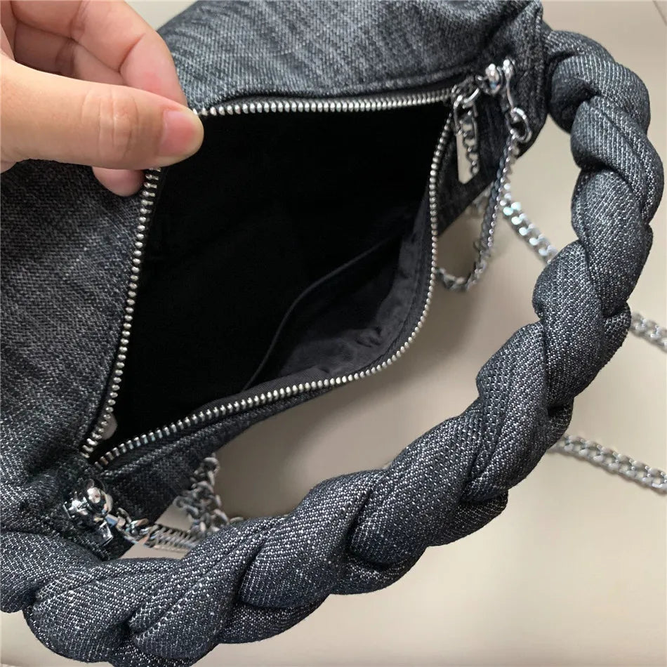 Denim Women Handbags with Chain Strap Crossbody Bag