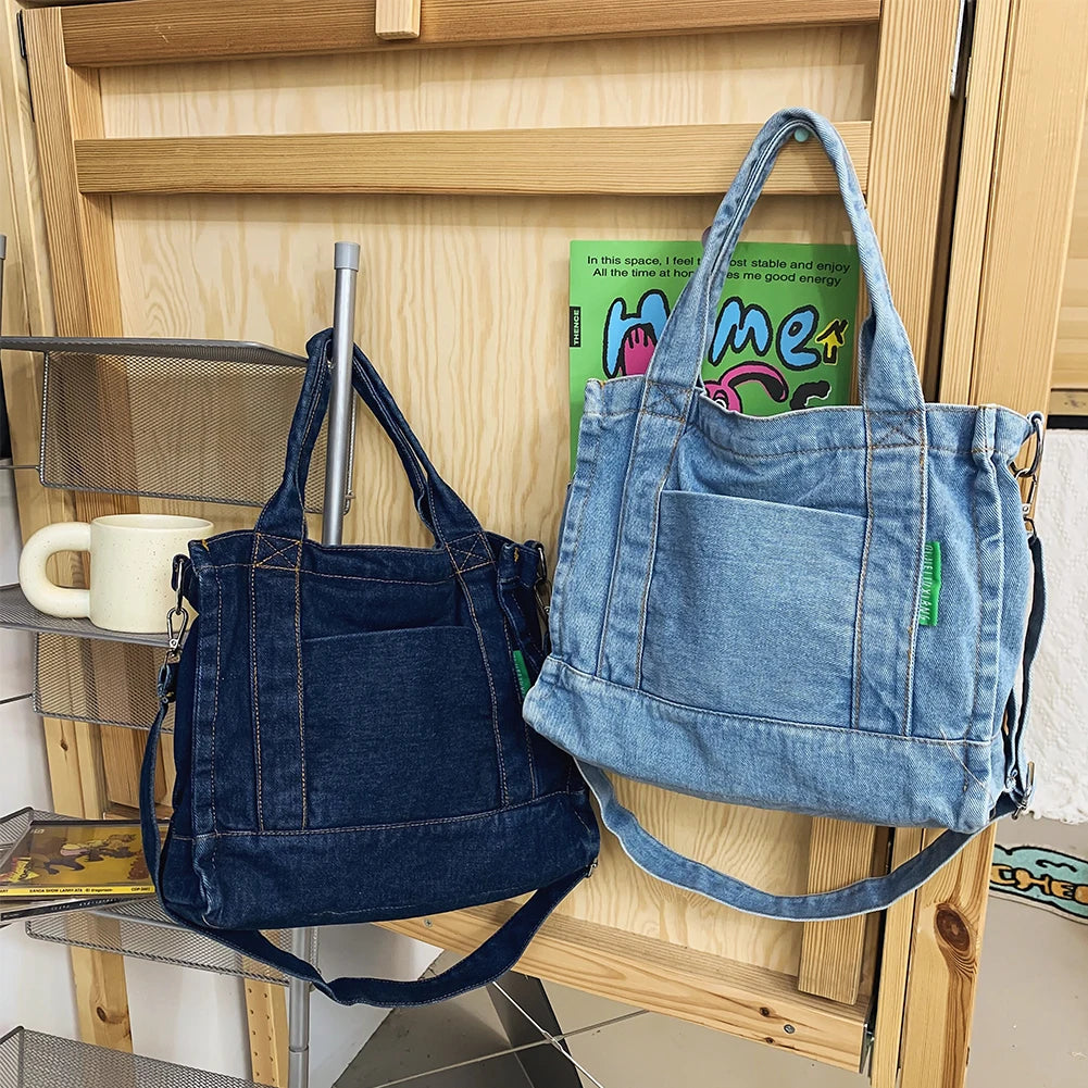 Denim Women Messenger Bag Large Capacity Adjustable Strap