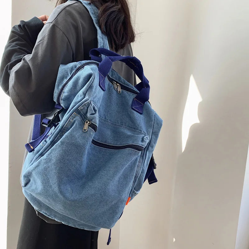 Denim Backpack Women Big Capacity School Backpacks Girls Travel Bag Mochila