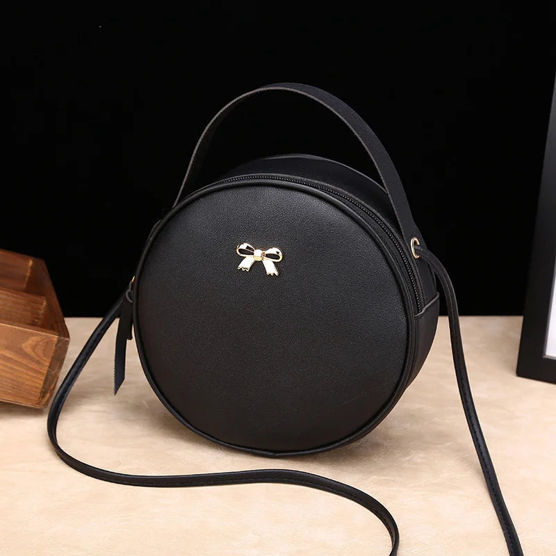 Round Leather Crossbody Messenger Bag for Women