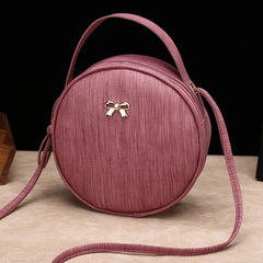 Round Leather Crossbody Messenger Bag for Women