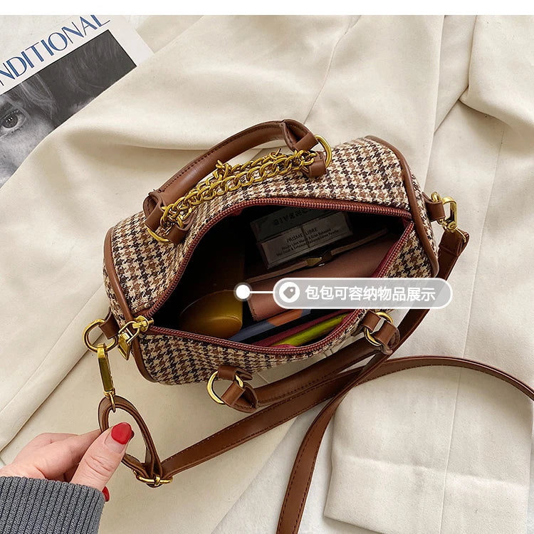 Houndstooth Woolen Messenger Bag Autumn/Winter Handbag