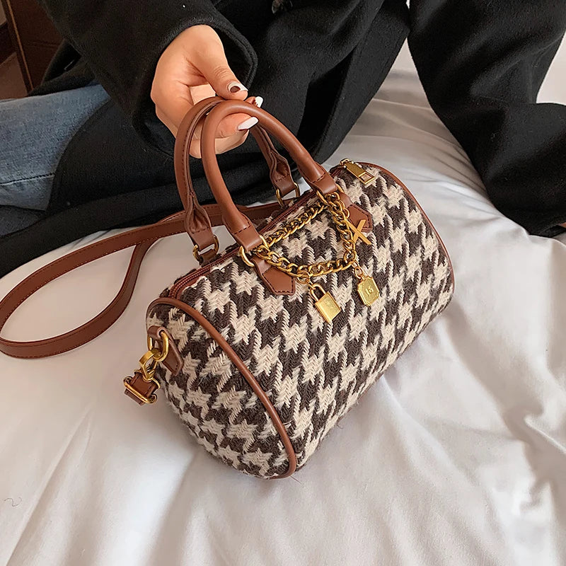 Houndstooth Woolen Messenger Bag Autumn/Winter Handbag