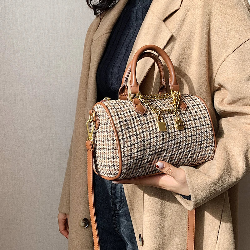 Houndstooth Woolen Messenger Bag Autumn/Winter Handbag