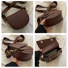 Women's Contrast Saddle Shoulder Bag Chain Strap Wide Strap Bag