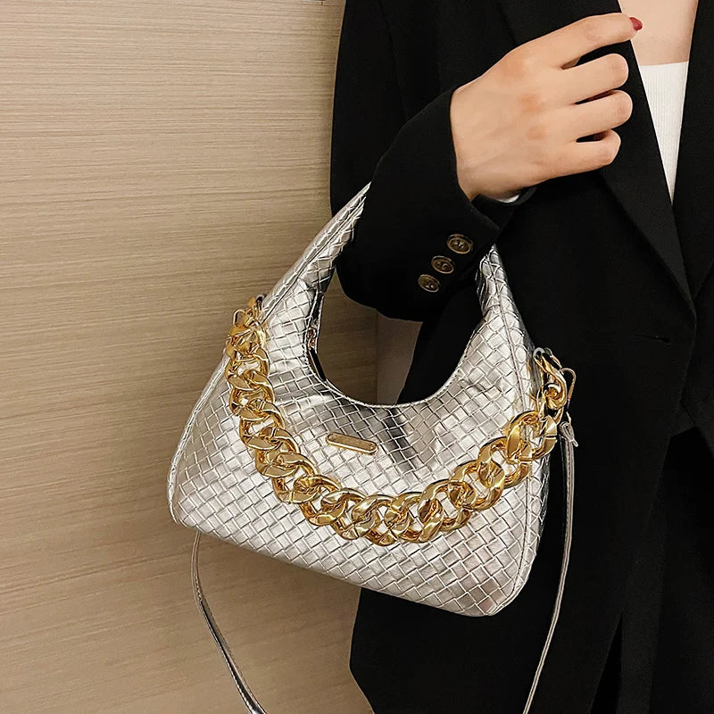 Y2K Leather Crossbody Bag w/ Chain Handle