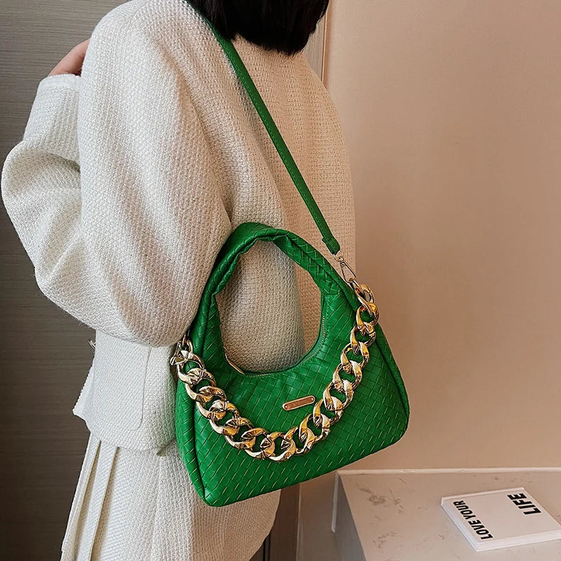 Y2K Leather Crossbody Bag w/ Chain Handle