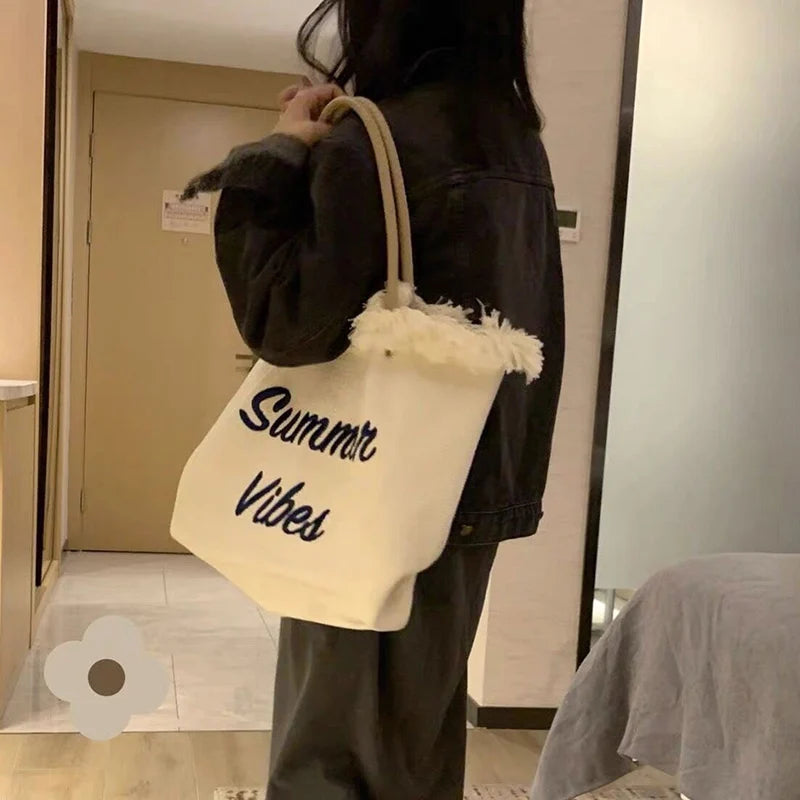 Embroidered Letter Tote Bag Women Handbag Versatile Shoulder Bag