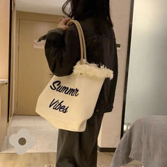 Embroidered Letter Tote Bag Women Handbag Versatile Shoulder Bag