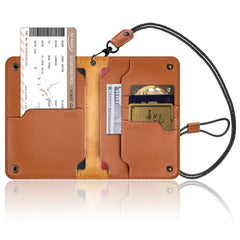 Leather Passport Wallet Travel Organizer Neck Holder
