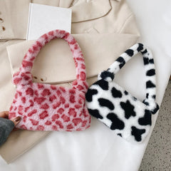 Leopard Shoulder Bag Winter Furry Ladies Clutch Purse Handbag Tote Bags