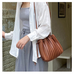 Women's PU Leather Bucket Bag Drawstring Closure