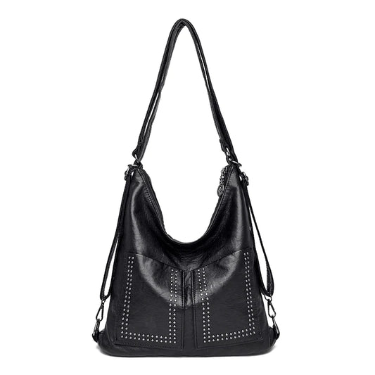 3 IN 1 Rivet Soft PU Leather Shoulder Messenger Bags Large Capacity Women's Hand