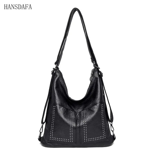 3 IN 1 Rivet Soft PU Leather Shoulder Messenger Bags Large Capacity Women's Hand