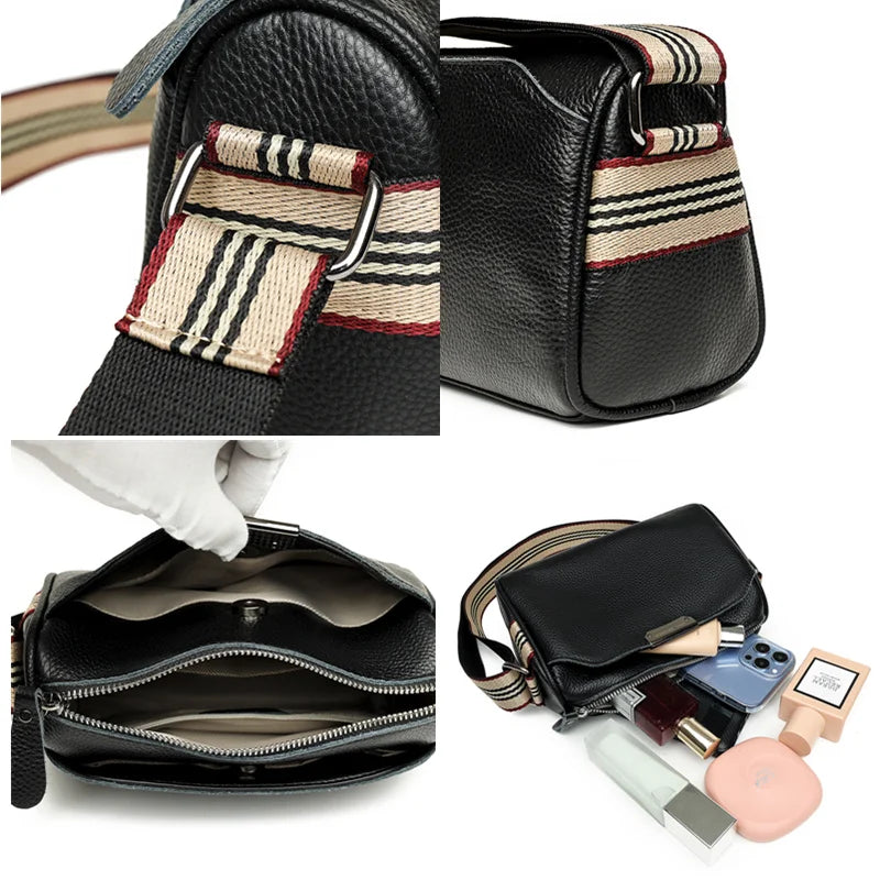 3 Layer Cow Leather Women Shoulder Crossbody Bags