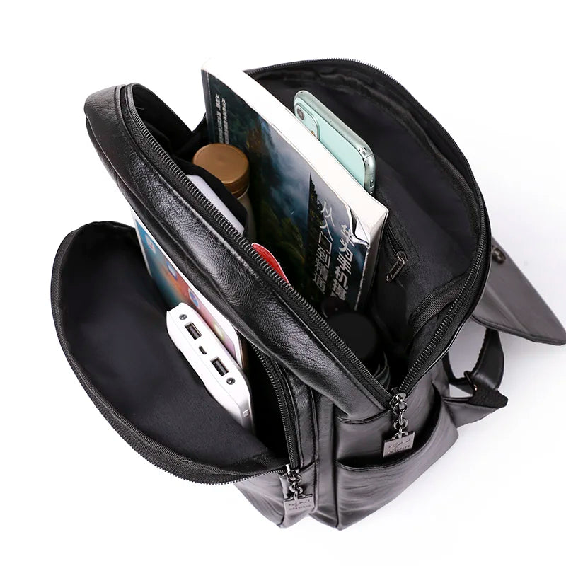 Women Leather School Bag pack Multifunction Shoulder Bags