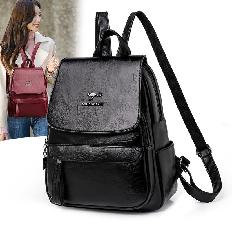 Women Leather School Bag pack Multifunction Shoulder Bags
